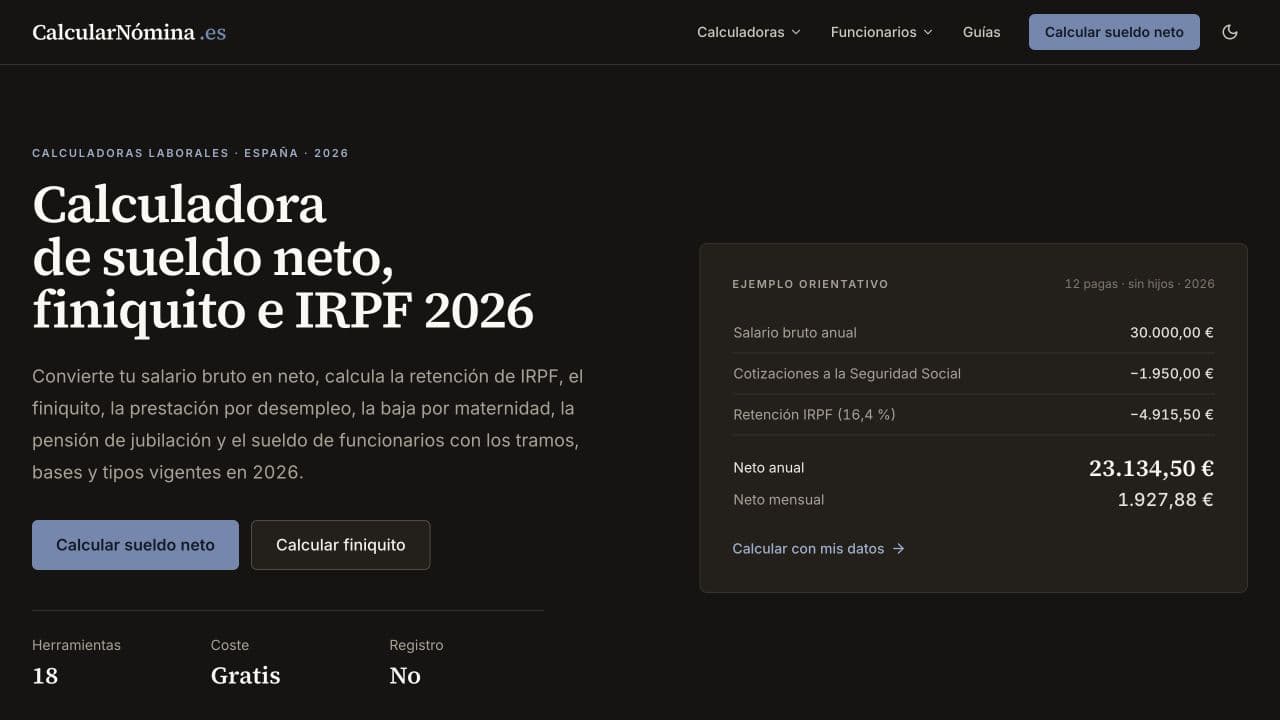 Captura de la página principal de CalcularNómina.es