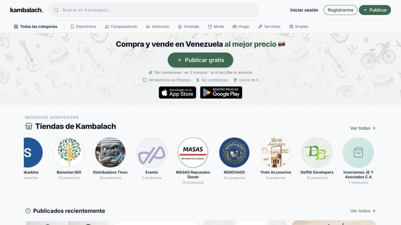 Captura de la página principal de Kambalach